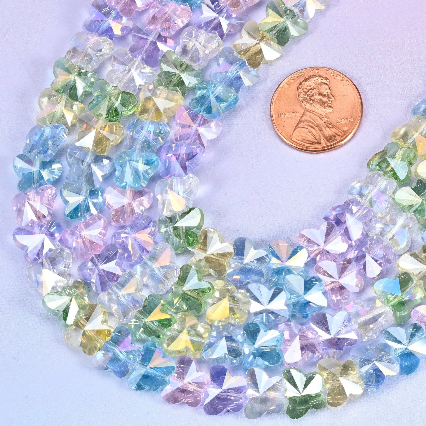 Butterfly cut glass, iridescent transparent finish beads