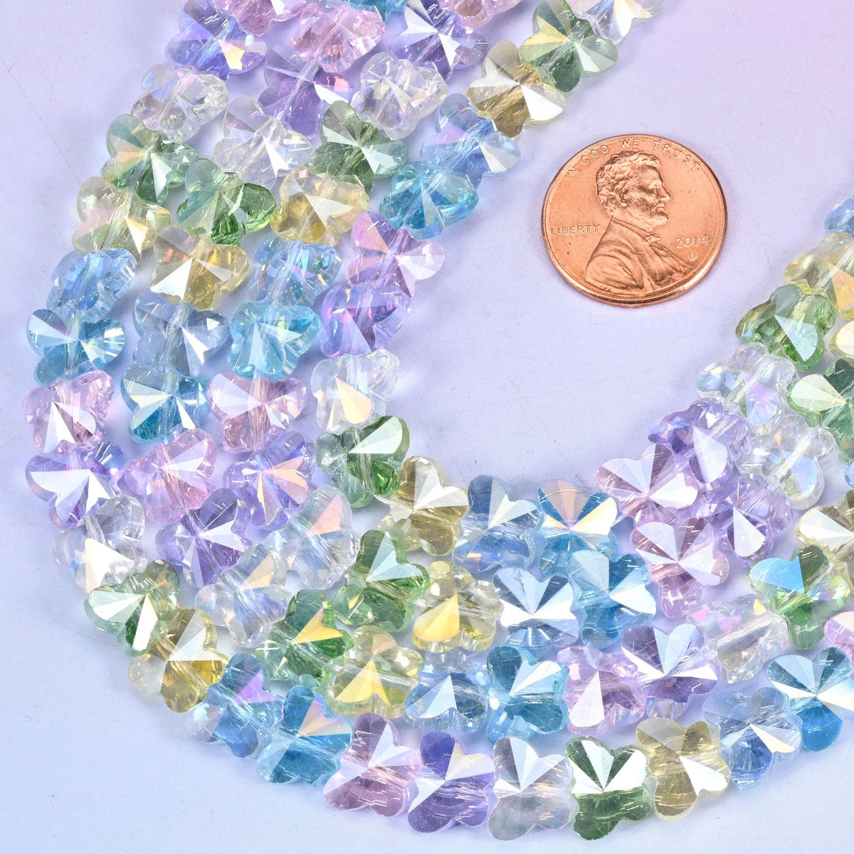 Butterfly cut glass, iridescent transparent finish beads
