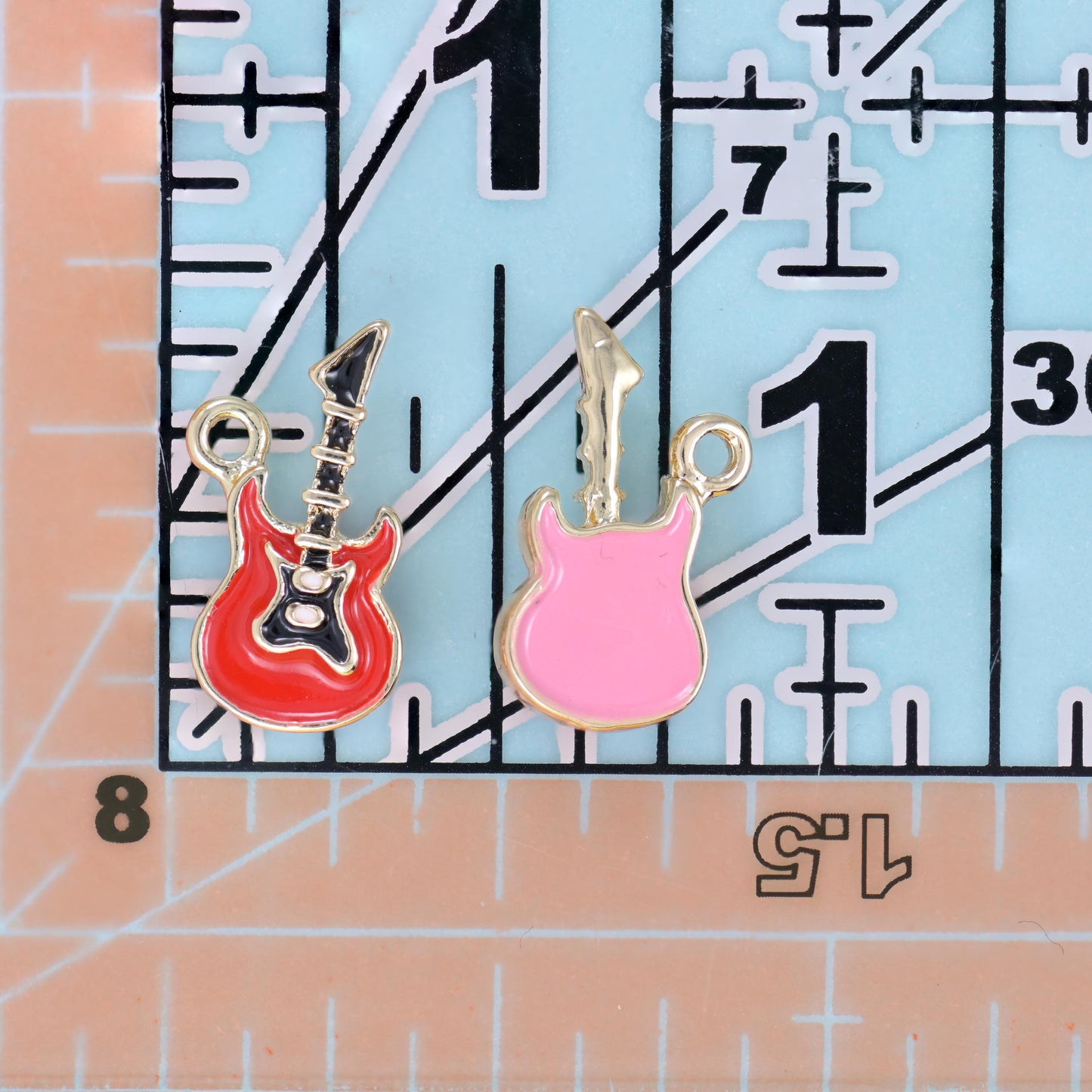 18K Gold Filled Enamel Guitar Charm 17x10mm, 2.85mm thick