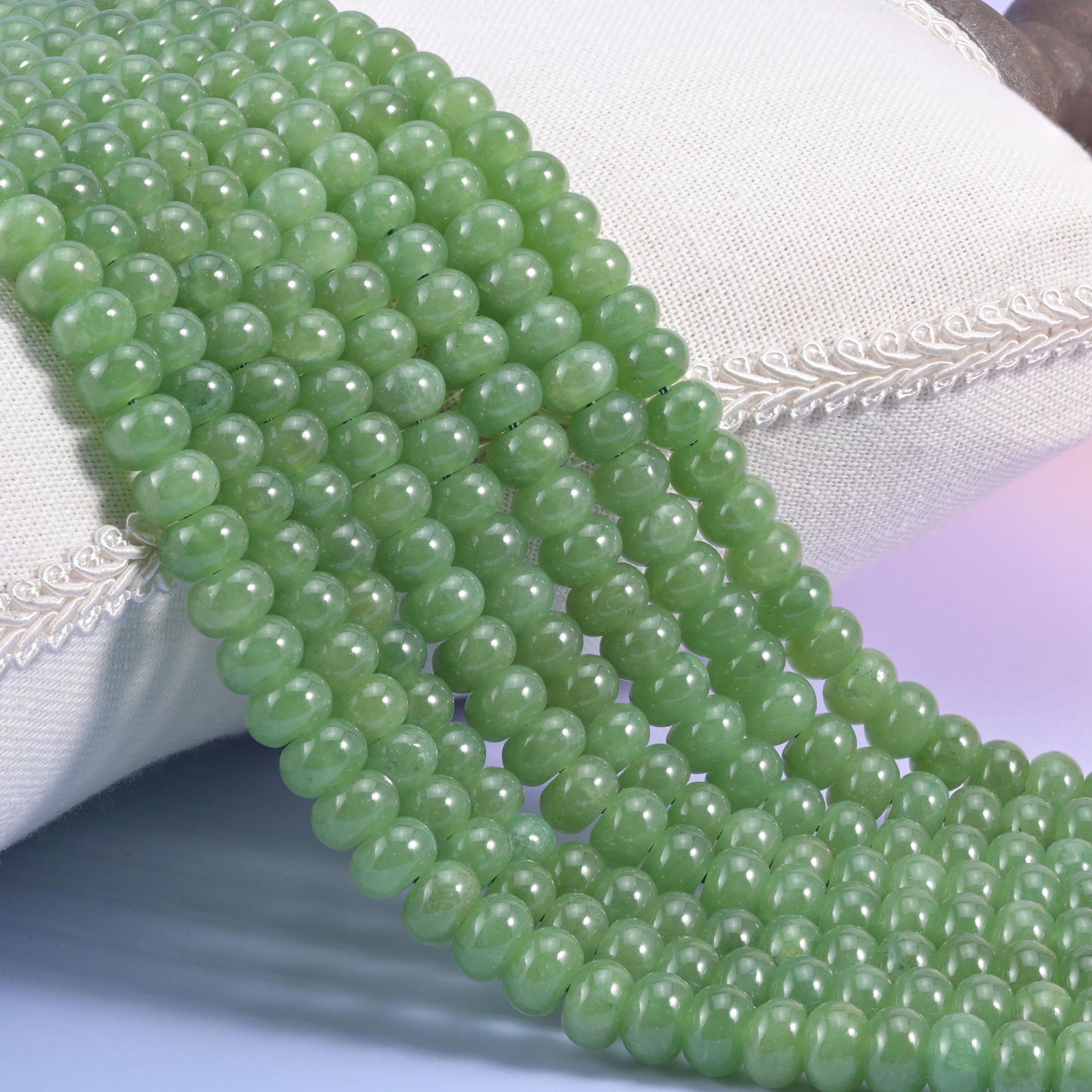 Grass Green Dyed Jade smooth rondelle beads in a fresh, vivid grass green