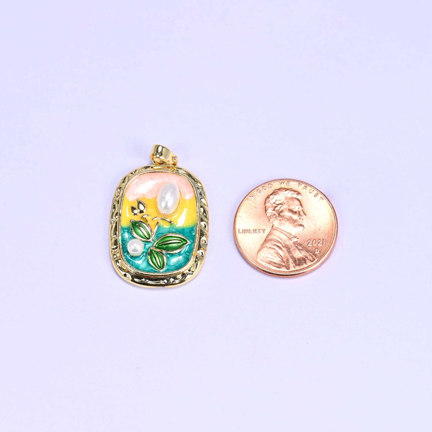 Enamel rectangular tulip charm, approximately 26mm x 12mm