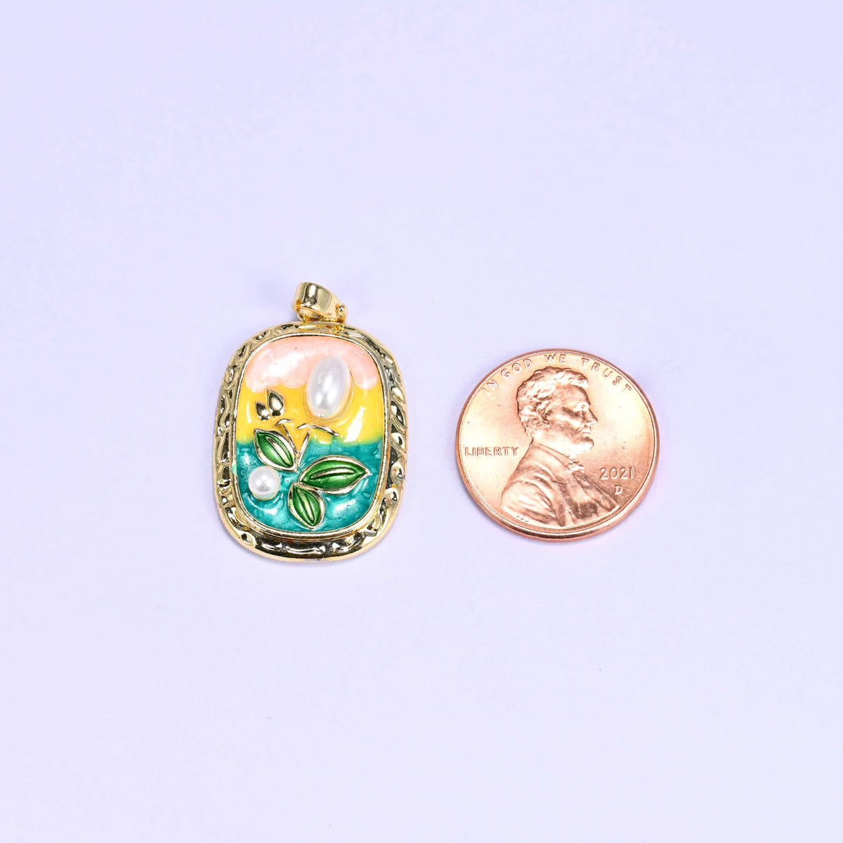 Enamel rectangular tulip charm, approximately 26mm x 12mm