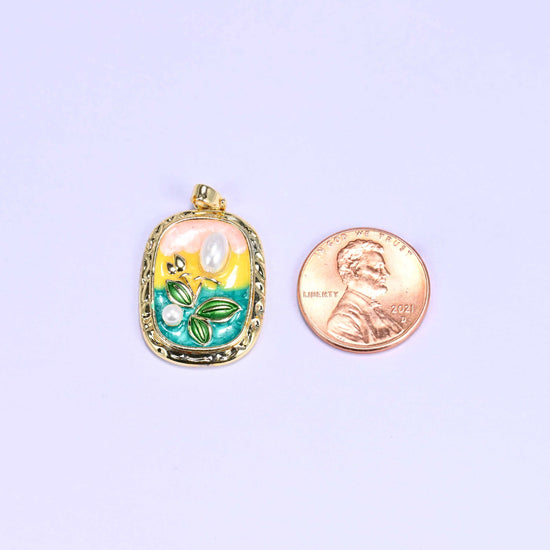 Enamel rectangular tulip charm, approximately 26mm x 12mm