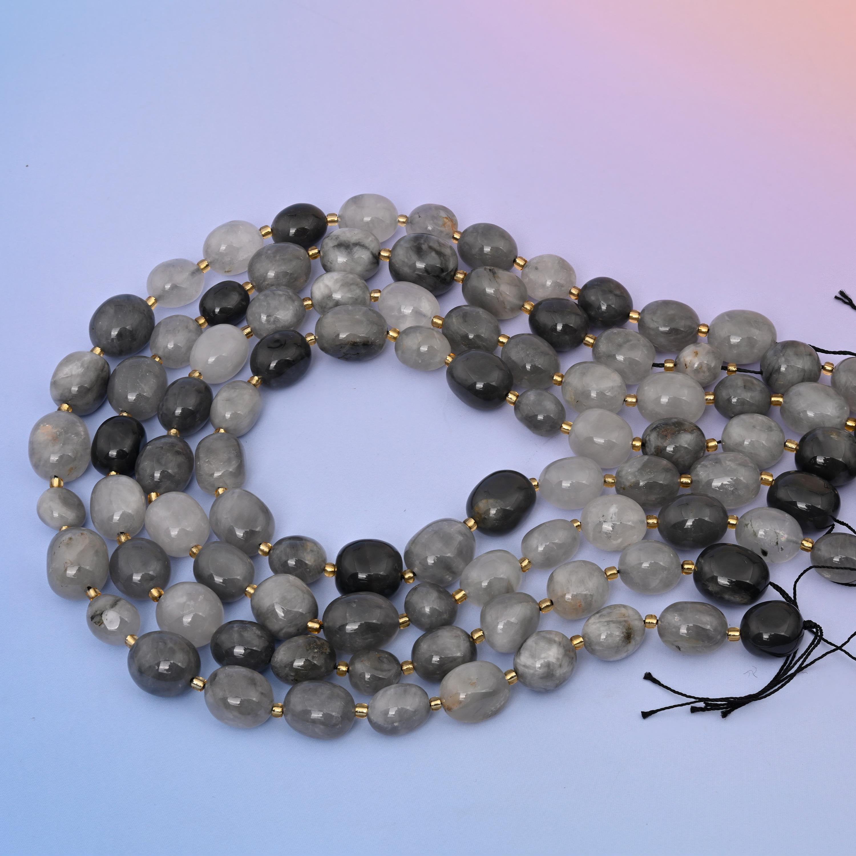 Gray Cloudy Quartz Oval Nugget Beads 10-17mm in gray with cloudy white markings