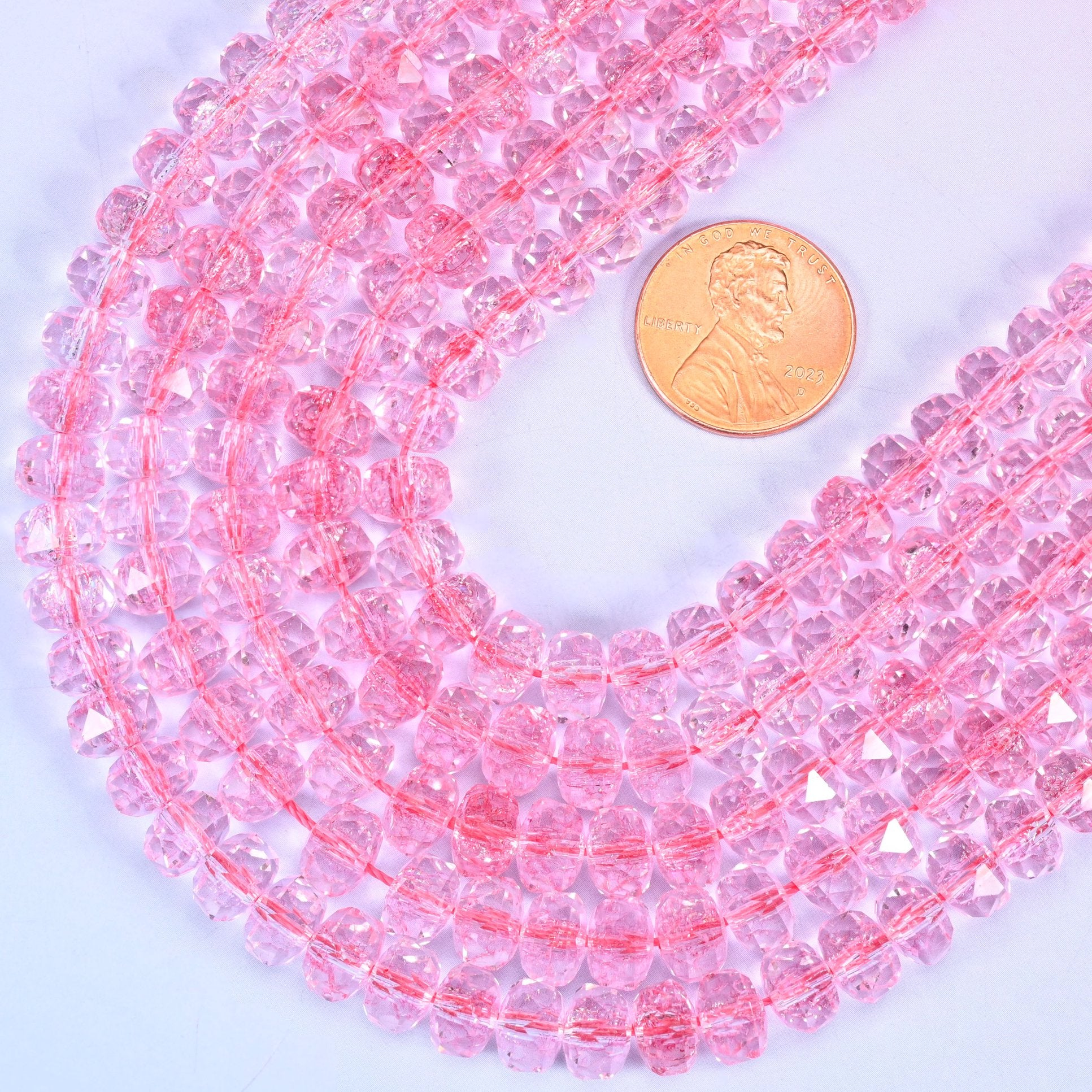 Transparent Pink Faceted Rondelle Glass Beads: Size 5x8mm, Jewelry Making Supply