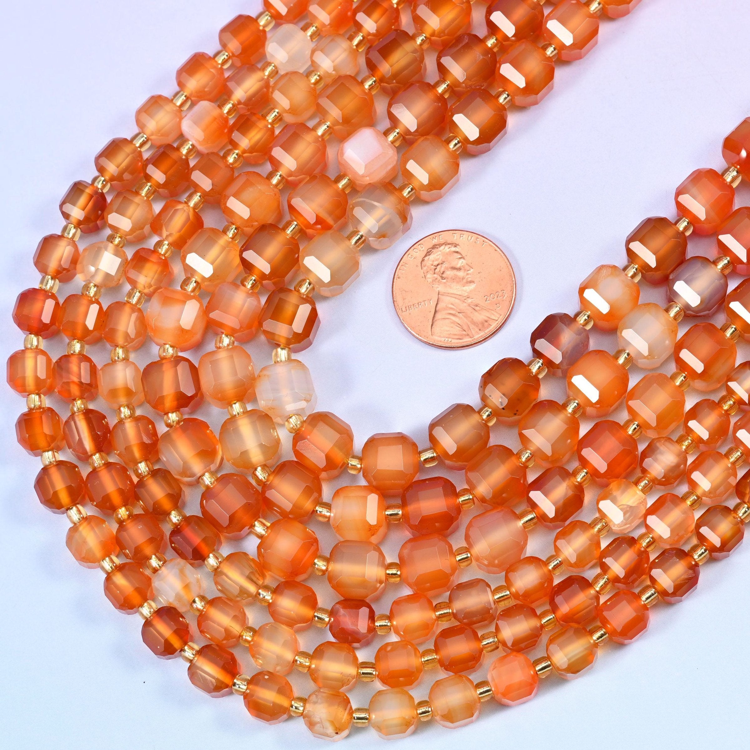 Faceted cube cut Orange Carnelian beads