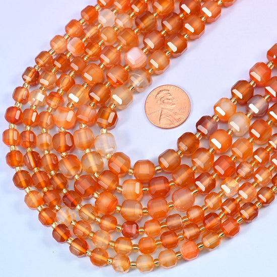 Faceted cube cut Orange Carnelian beads