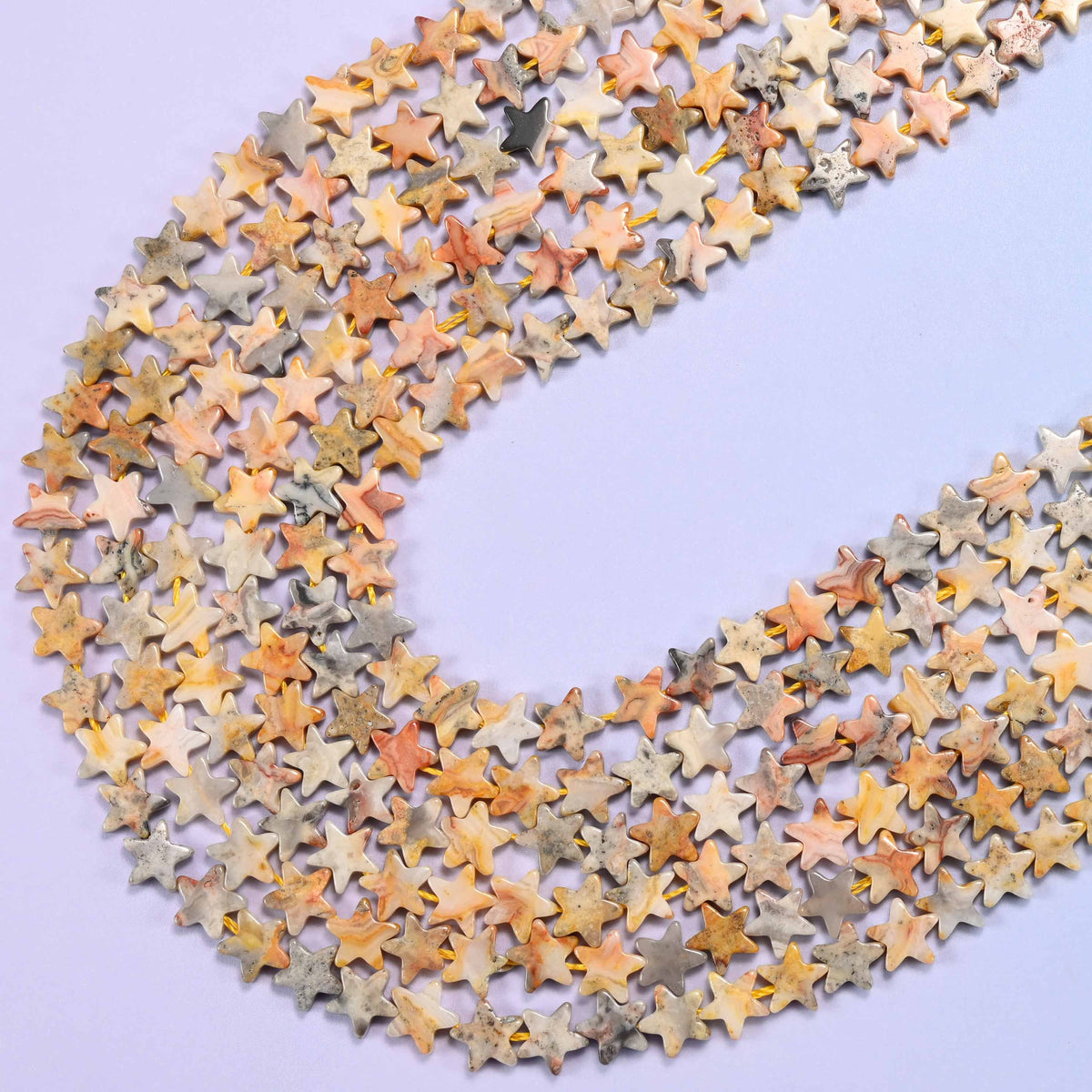 Crazy agate flat star beads, 15 inch strand