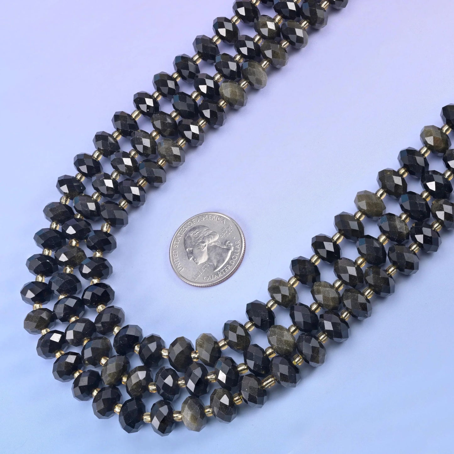 Gold Obsidian Faceted Rondelle Beads in black with bronze-gold shimmer