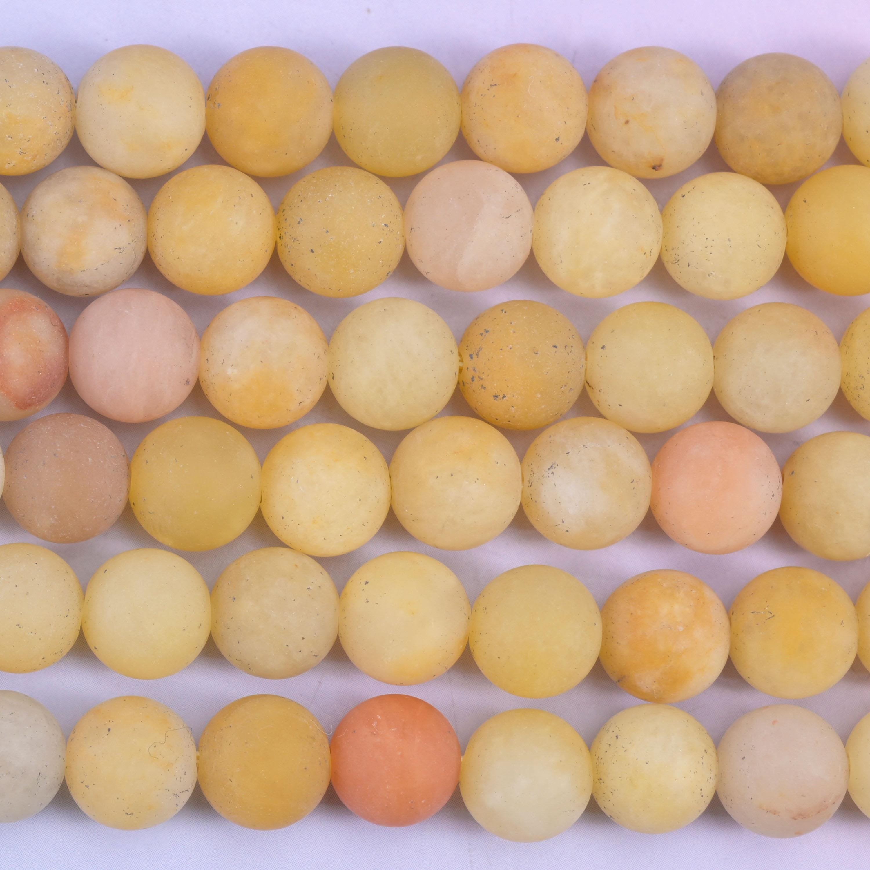 Yellow Jade Matte Round Beads: Jewelry Making, 15 Inch Strand