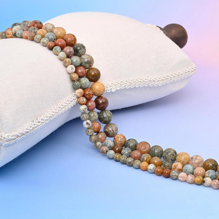Flower Ocean Jasper Smooth Round Beads