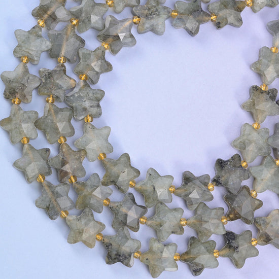 Gray labradorite star beads, approximately 27 beads per strand