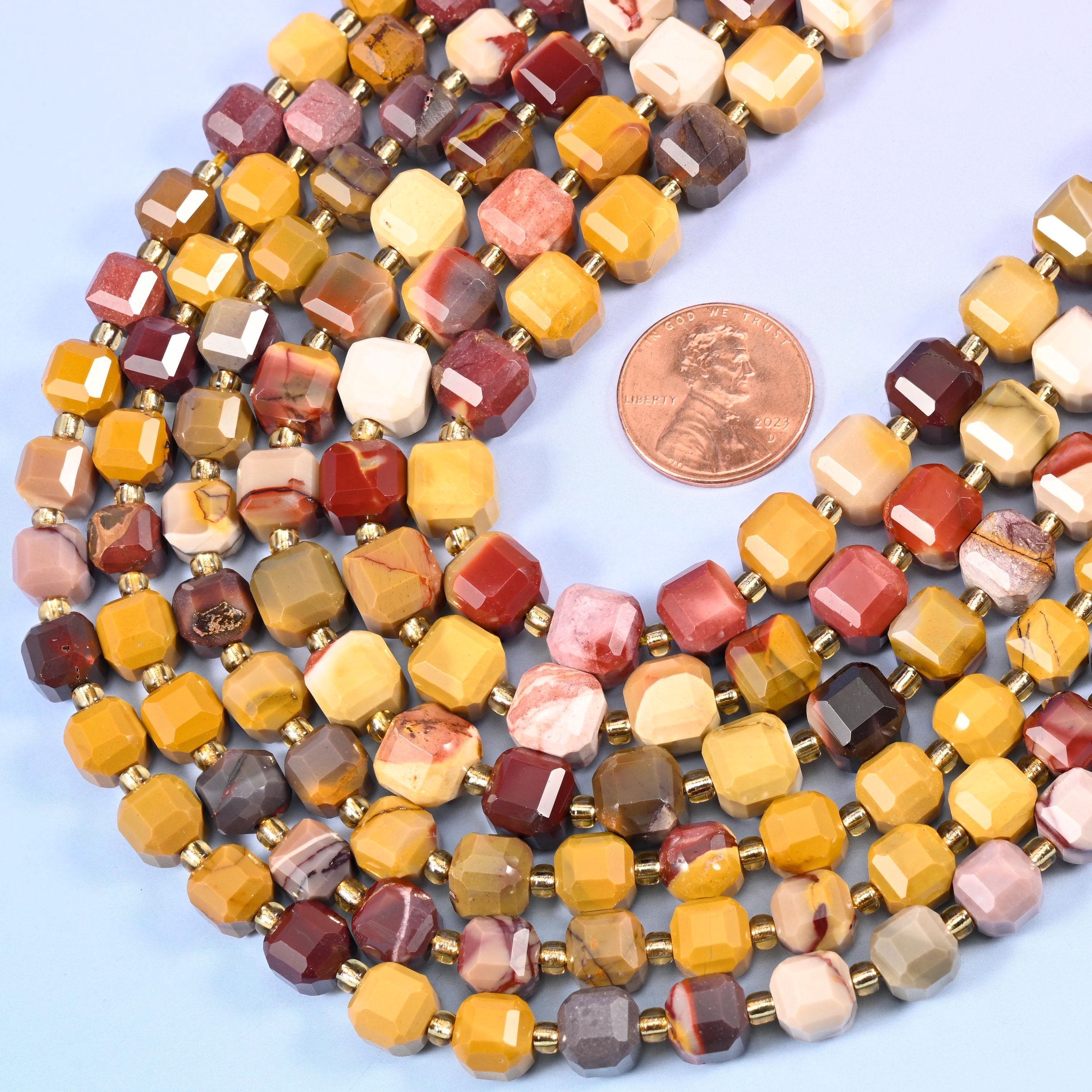 Faceted cube cut Mookaite Jasper beads
