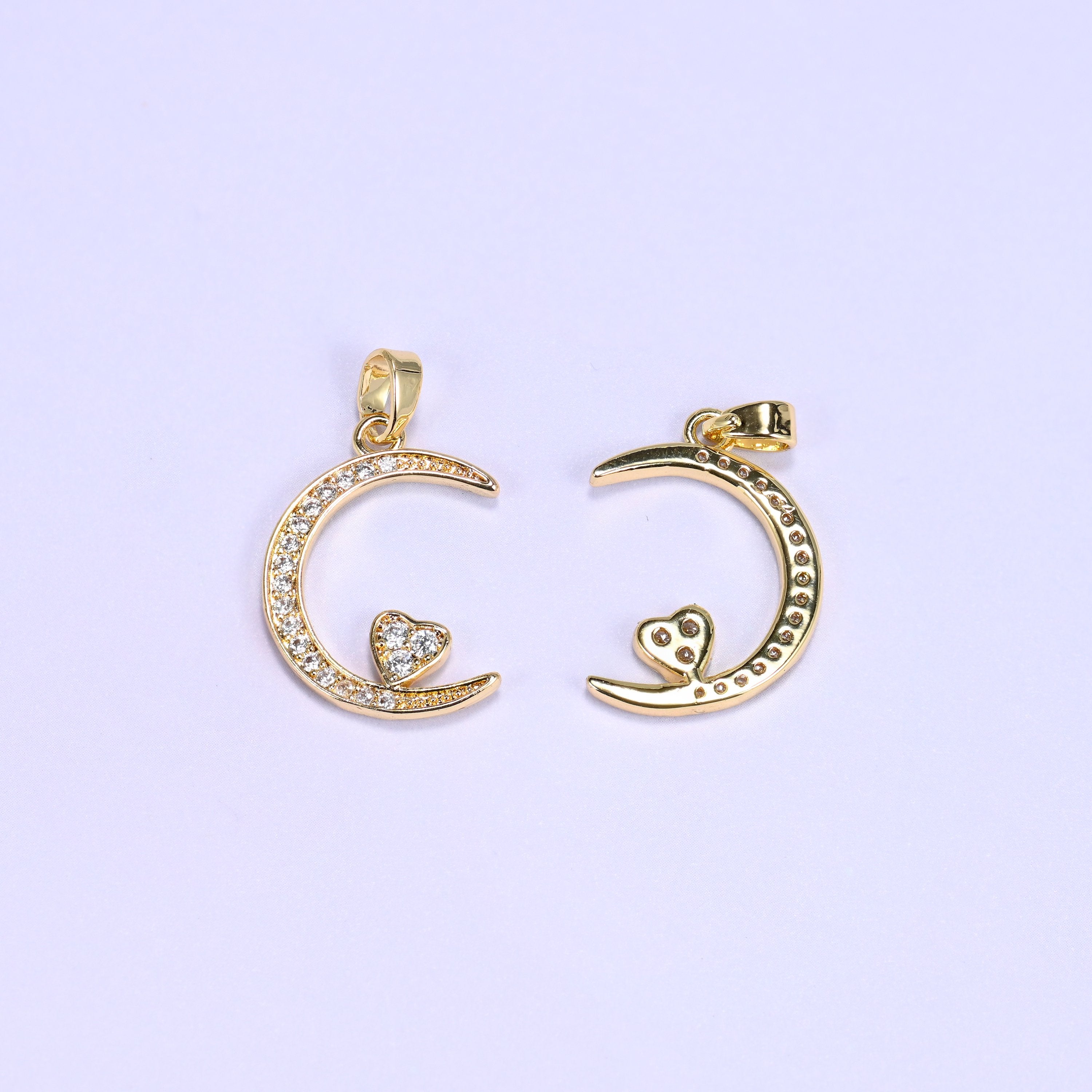 Moon Heart Zircon Charms: 18K Gold Filled Pendants, Jewelry Making Supply