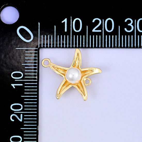 Sea Star Pearl Double Connector Pendants: 18K Gold Plated, Jewelry Making Supply
