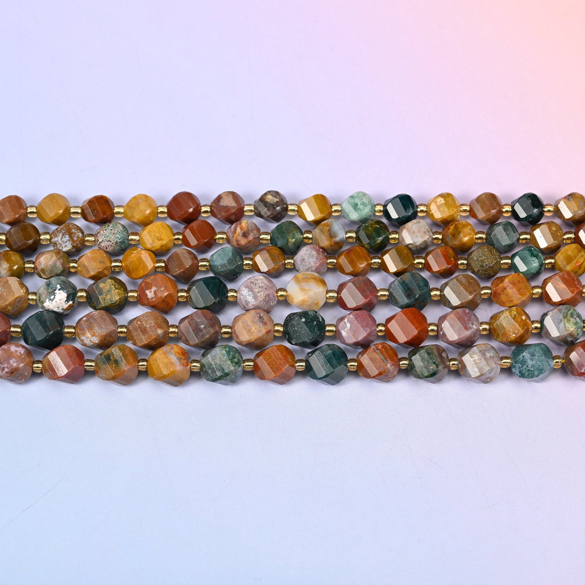 Ocean Agate beads in mustard yellow, sea green, rust red, cream and smoky grey