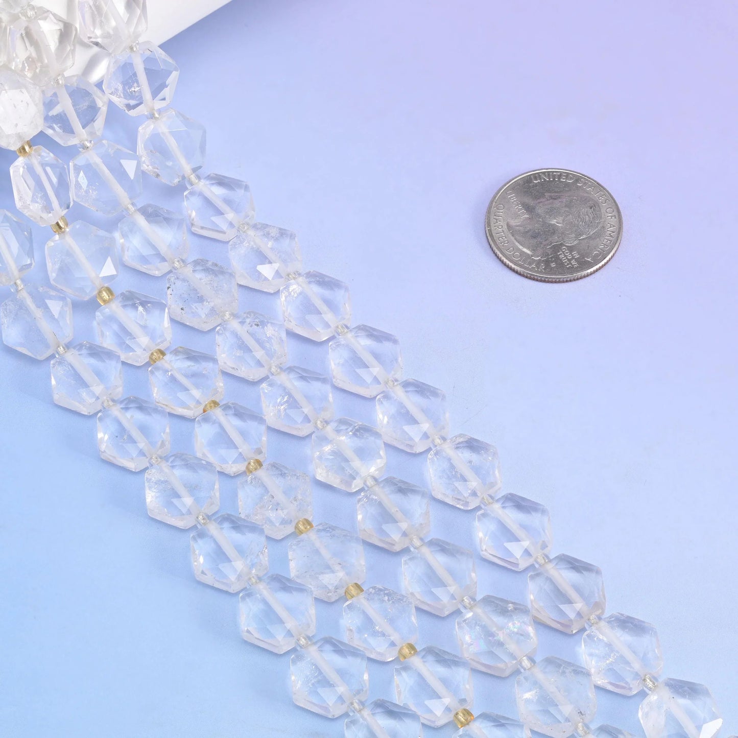Flat faceted cut Clear Quartz beads for jewelry making.