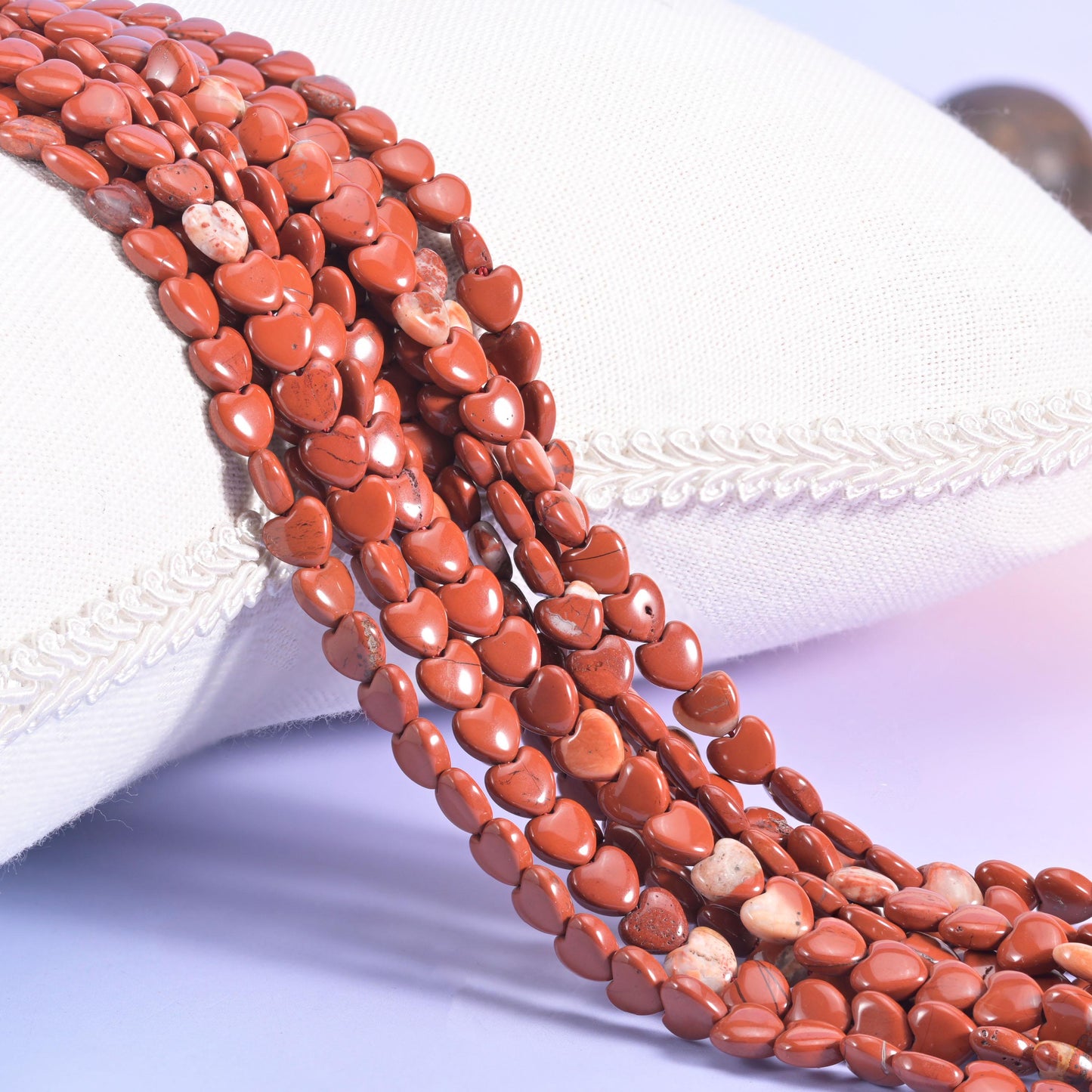 Red Jasper Heart Beads, deep brick red small flat hearts with a soft satin polish