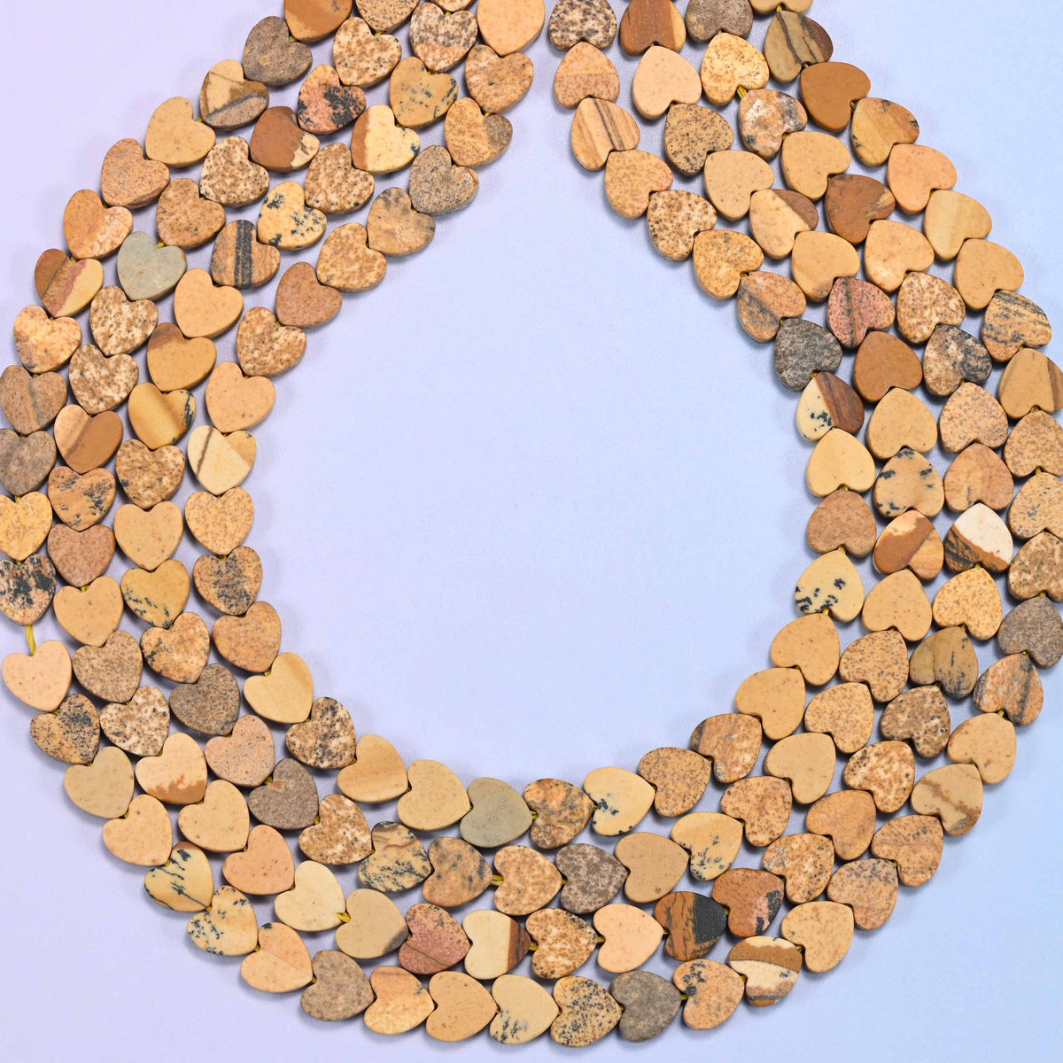 Flat heart cut picture jasper beads