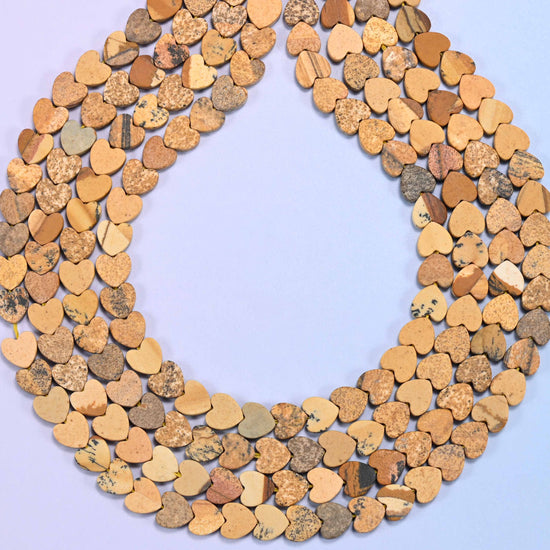 Flat heart cut picture jasper beads