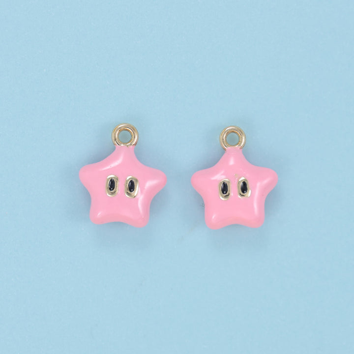Enamel Star Charm 14x8mm, 18K Gold Plated