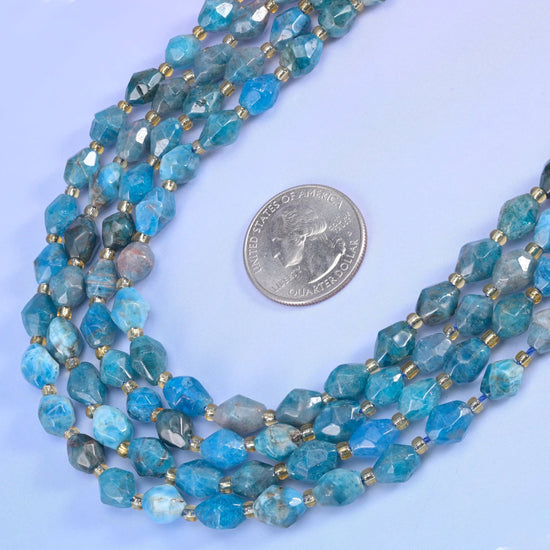 Blue Apatite rice barrel beads, vivid rich blue natural gemstone