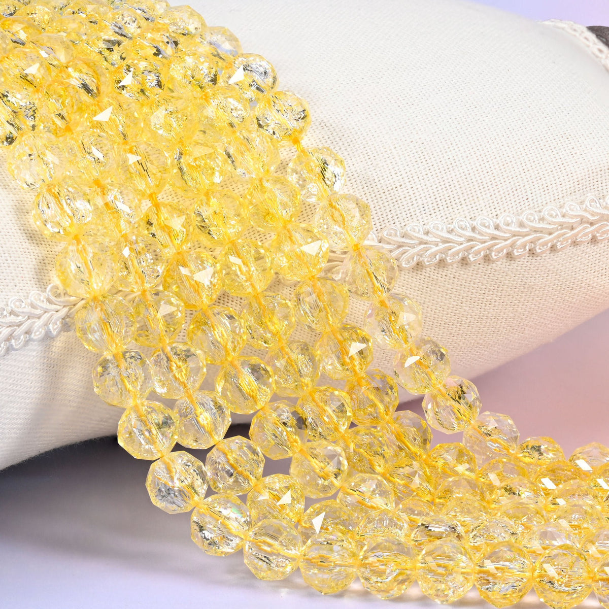 Transparent Yellow Faceted Round Glass Beads