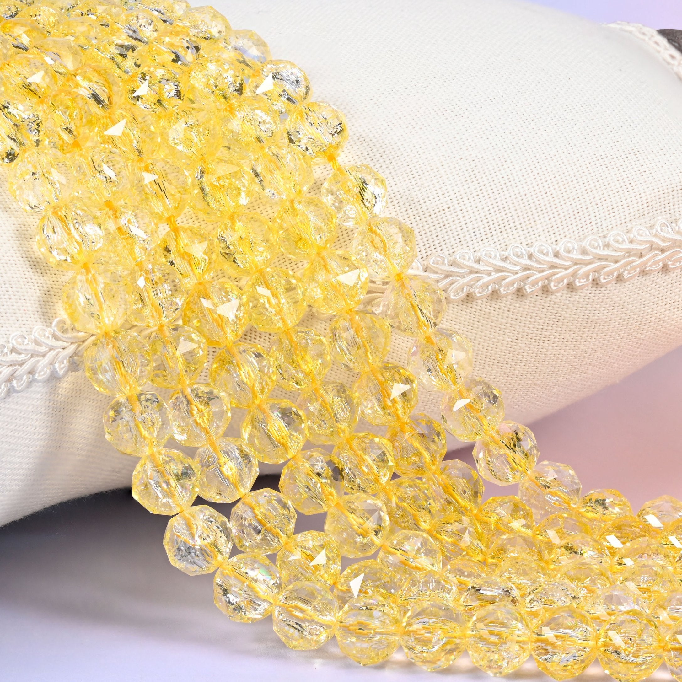 Transparent Yellow Faceted Round Glass Beads