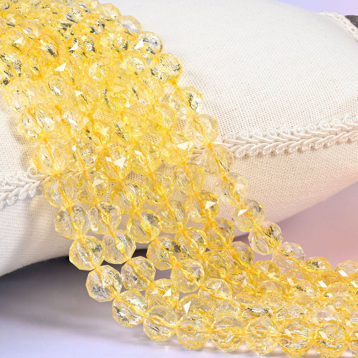 Transparent Yellow Faceted Round Glass Beads
