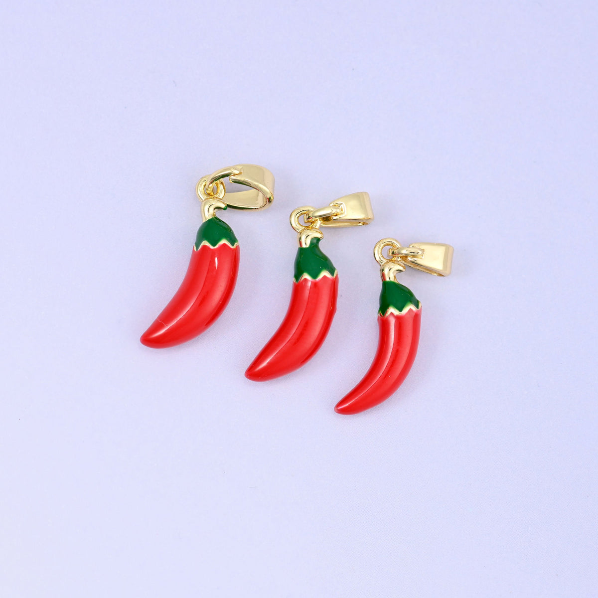 Chili Pepper Charm Pendant in gold, red and green
