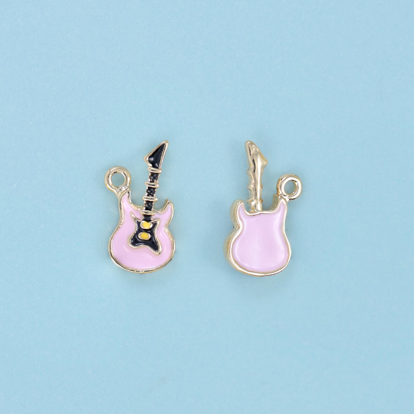 18K Gold Filled Enamel Guitar Charm 17x10mm with a slim black neck