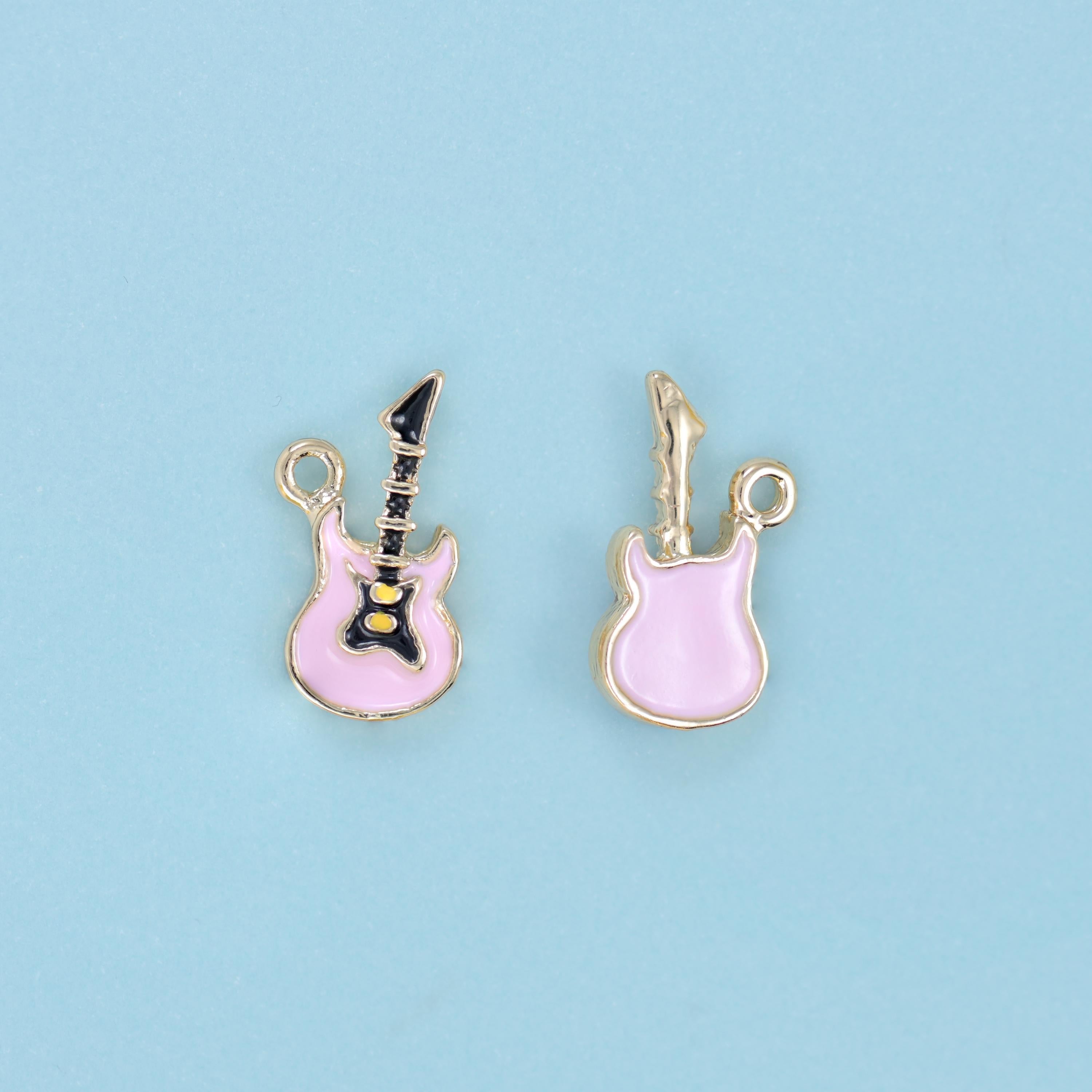 18K Gold Filled Enamel Guitar Charm 17x10mm with a slim black neck