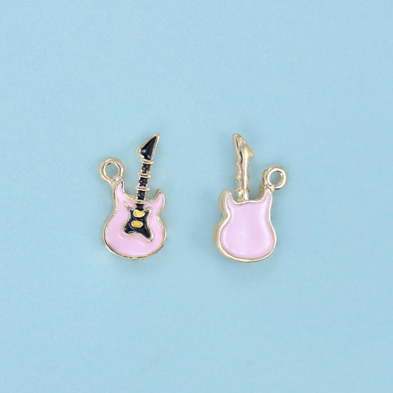 18K Gold Filled Enamel Guitar Charm 17x10mm with a slim black neck