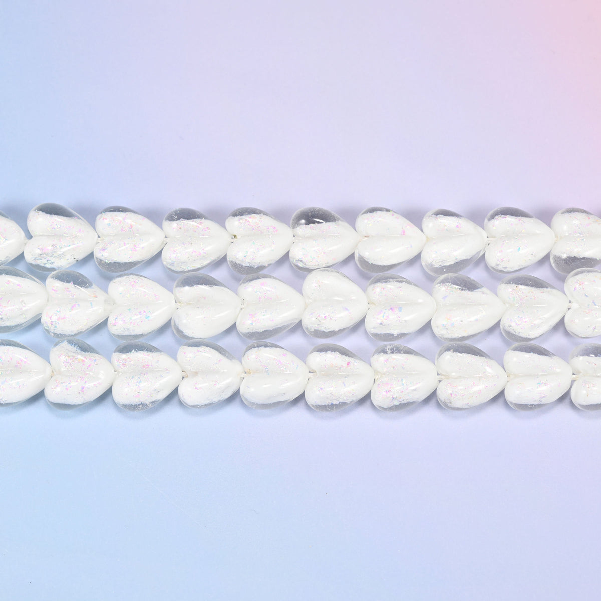 Iridescent Heart Glass Beads in milky opaque white