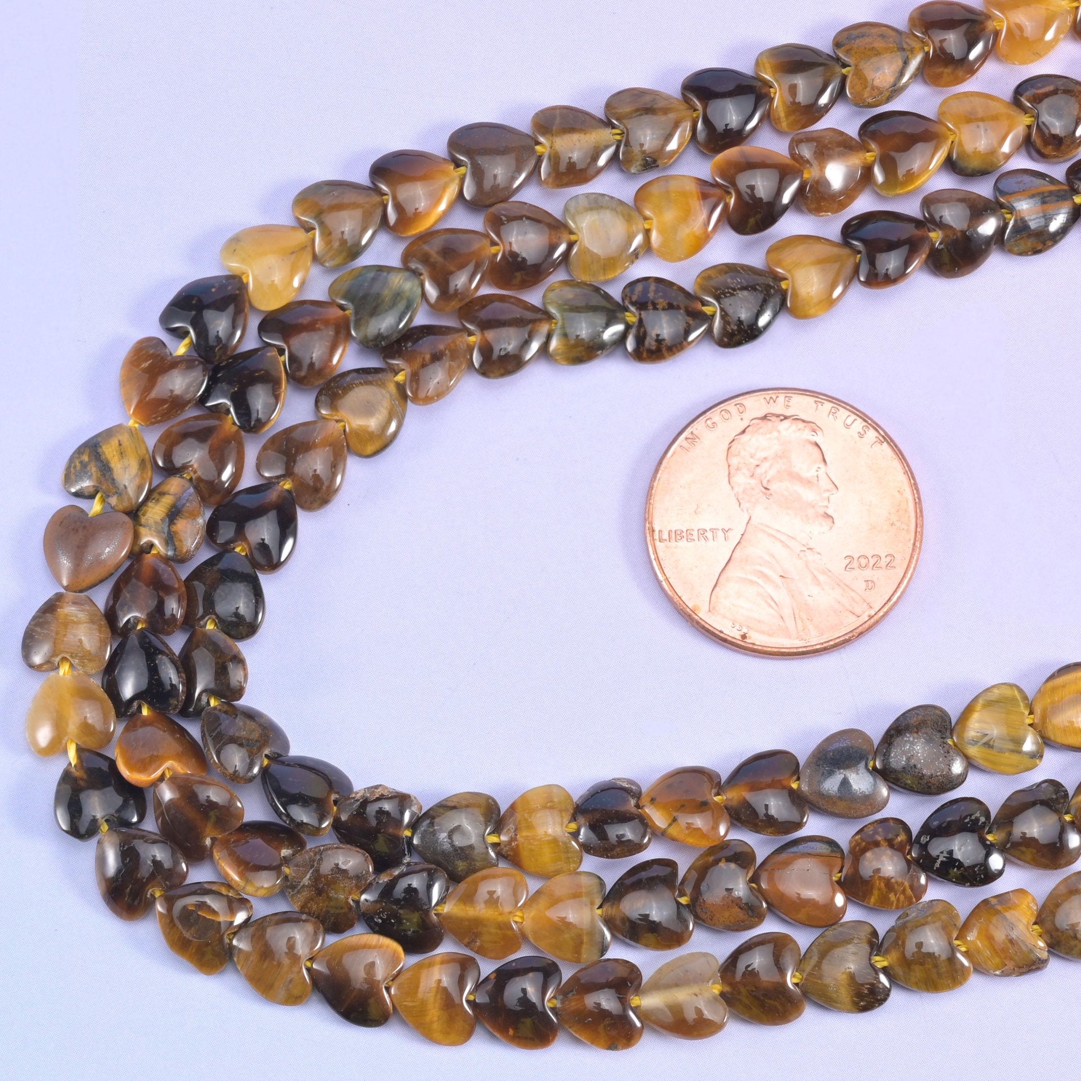 Tiger Eye Heart Beads, 15 inch strand