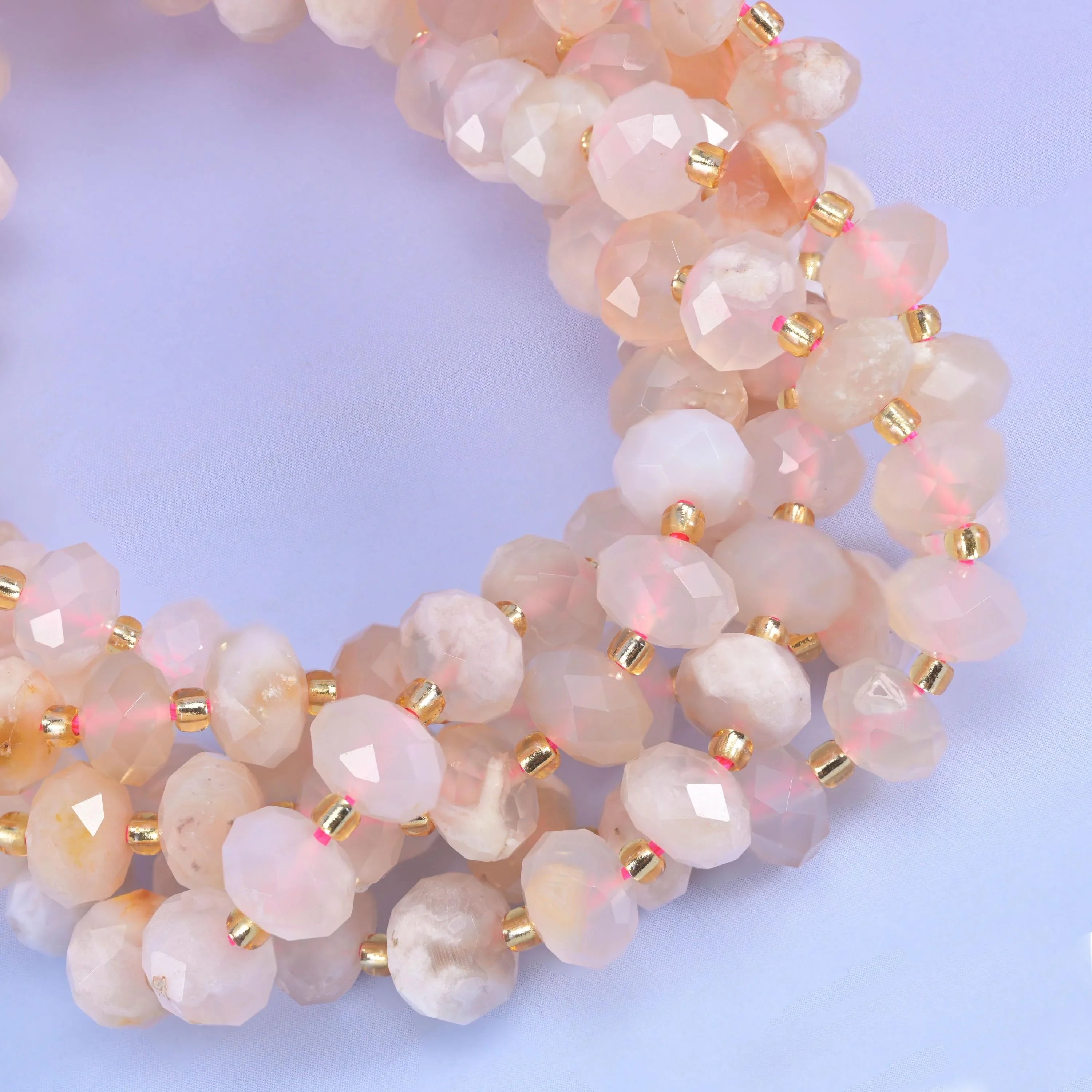 Faceted rondelle cut sakura flower agate beads