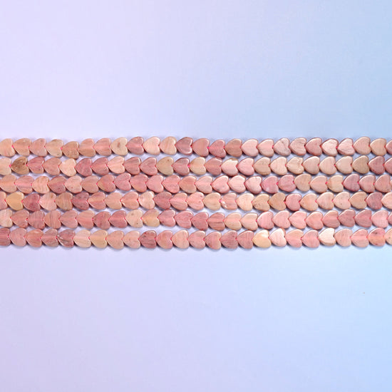 Pink Rhodonite Flat Heart Beads, 15 inch strand