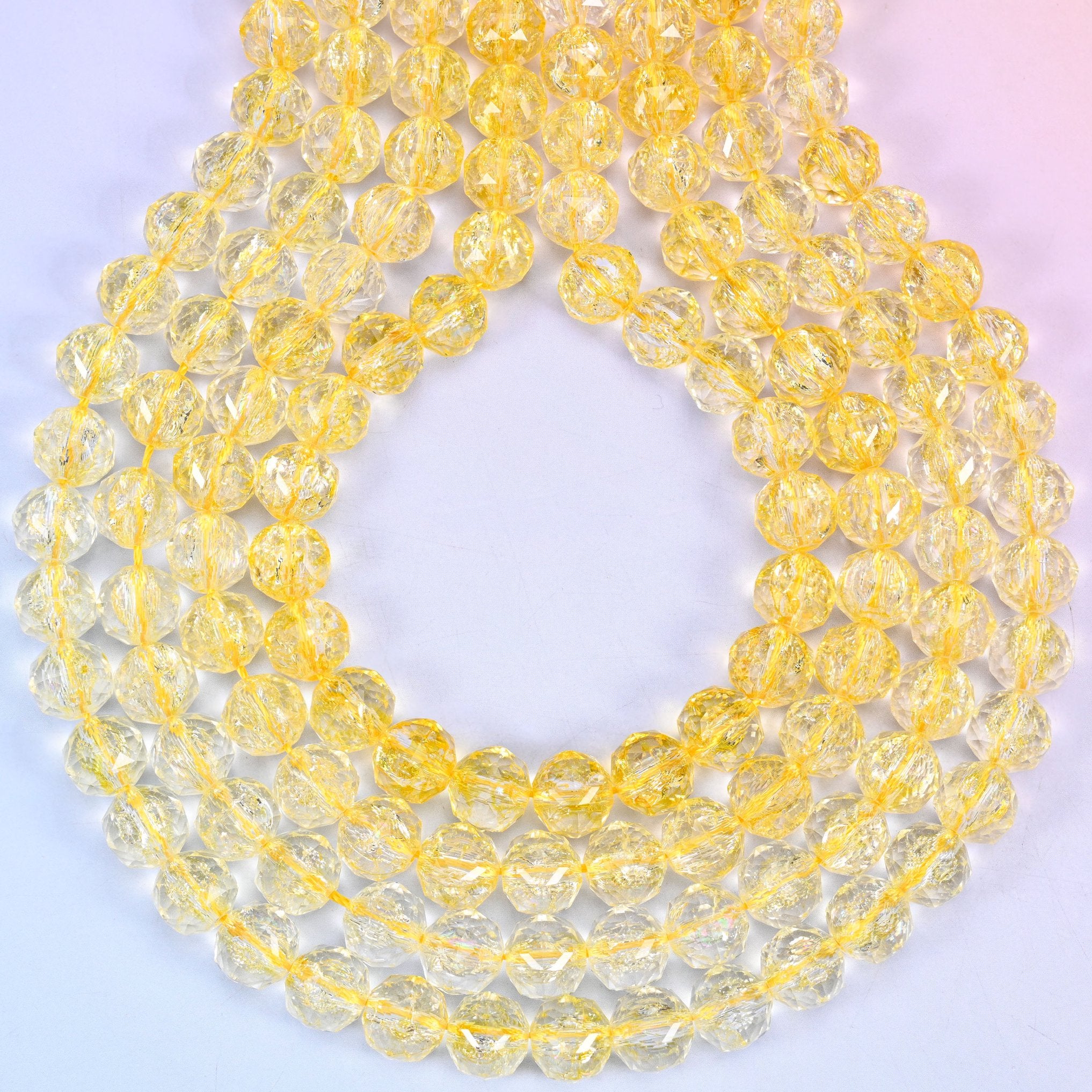 Transparent Yellow Faceted Round Glass Beads: Size 10mm, Jewelry Making Supply