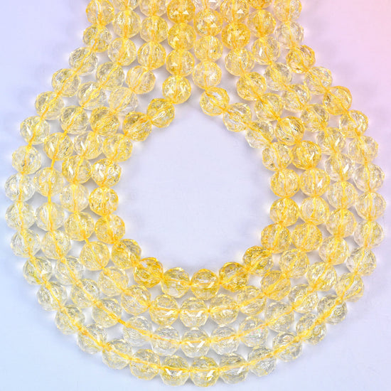 Transparent Yellow Faceted Round Glass Beads: Size 10mm, Jewelry Making Supply