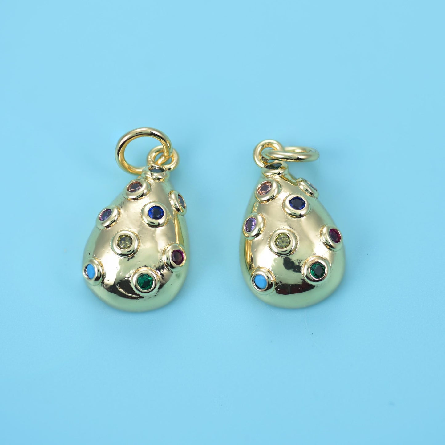 Brass, 18K gold filled, set beads, teardrop, 15.22 x 8.20mm