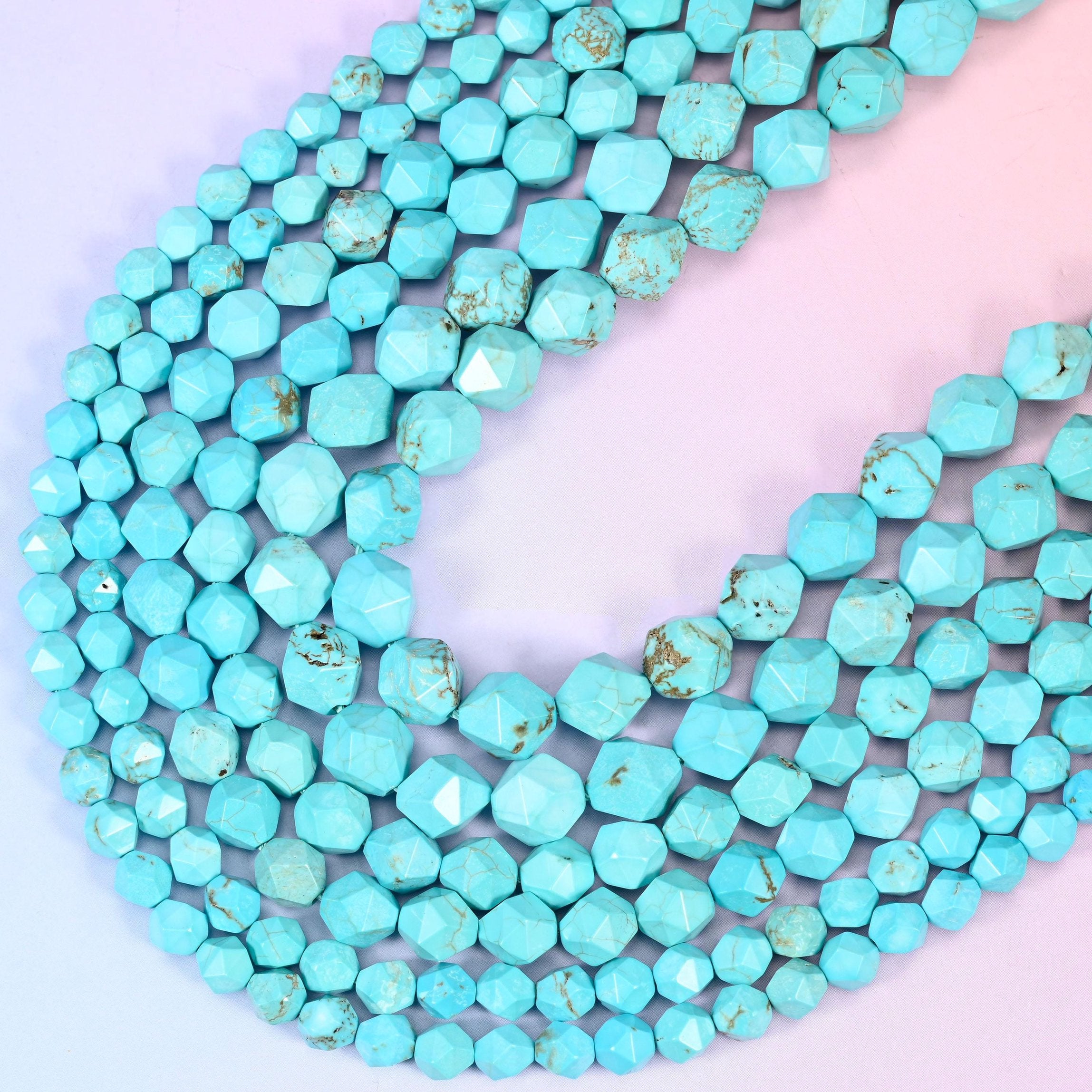 Dyed Blue Howlite Faceted Diamond Star Cut Beads, 15.5 inch strand