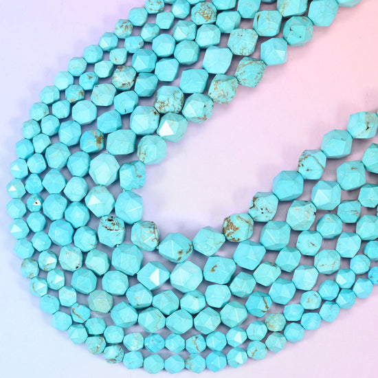 Dyed Blue Howlite Faceted Diamond Star Cut Beads, 15.5 inch strand