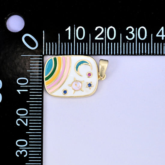 Enamel Rainbow Rectangle Pendants: 18K Gold Plated Charms, Jewelry Making Supply