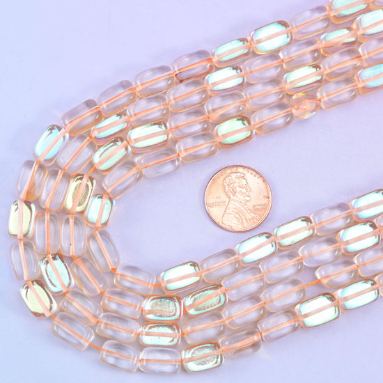 Orange Mystic Aura glass beads, 15 inch strand