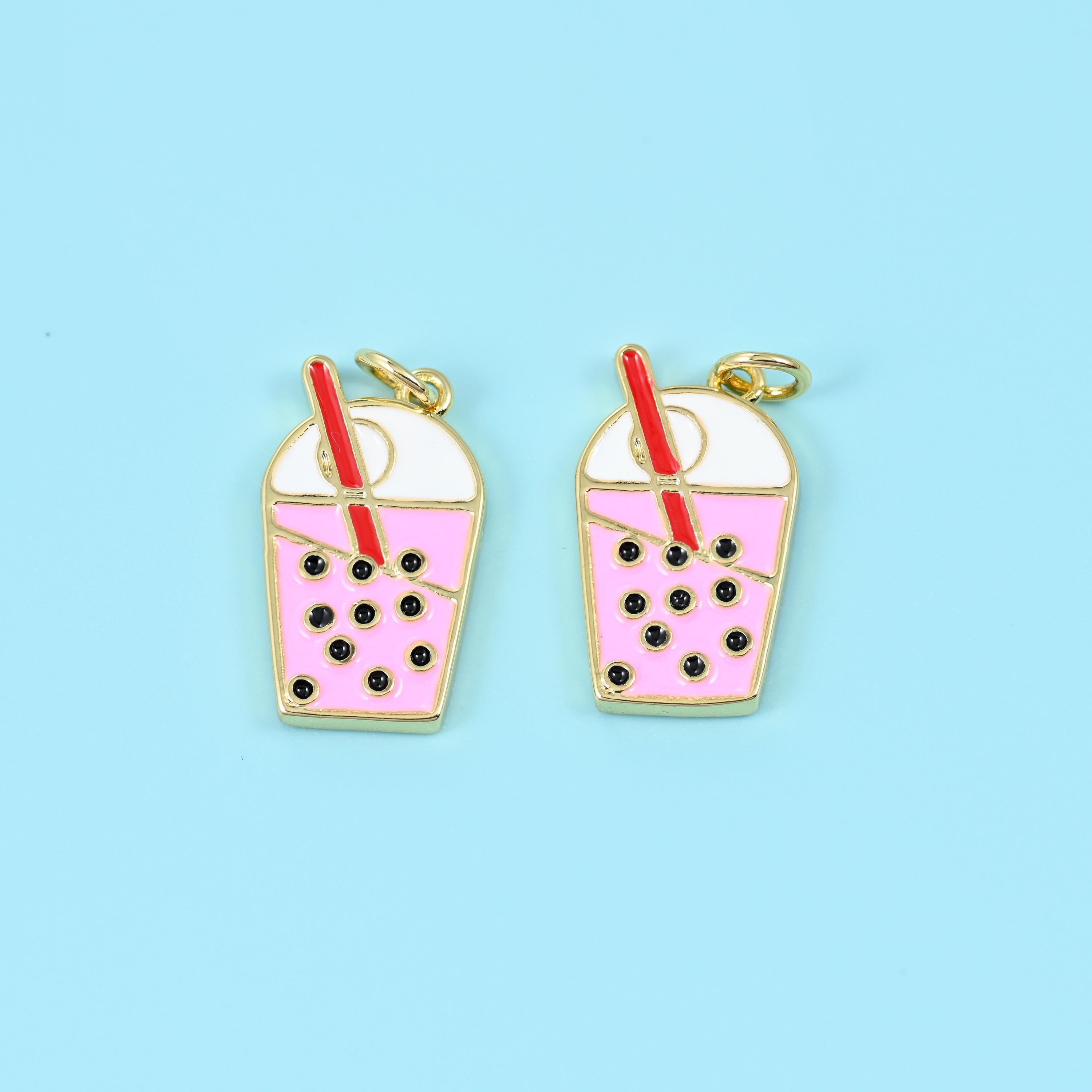 Enamel boba milk tea charm, 20 x 11.80mm