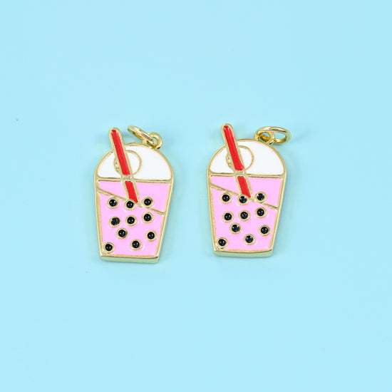 Enamel boba milk tea charm, 20 x 11.80mm