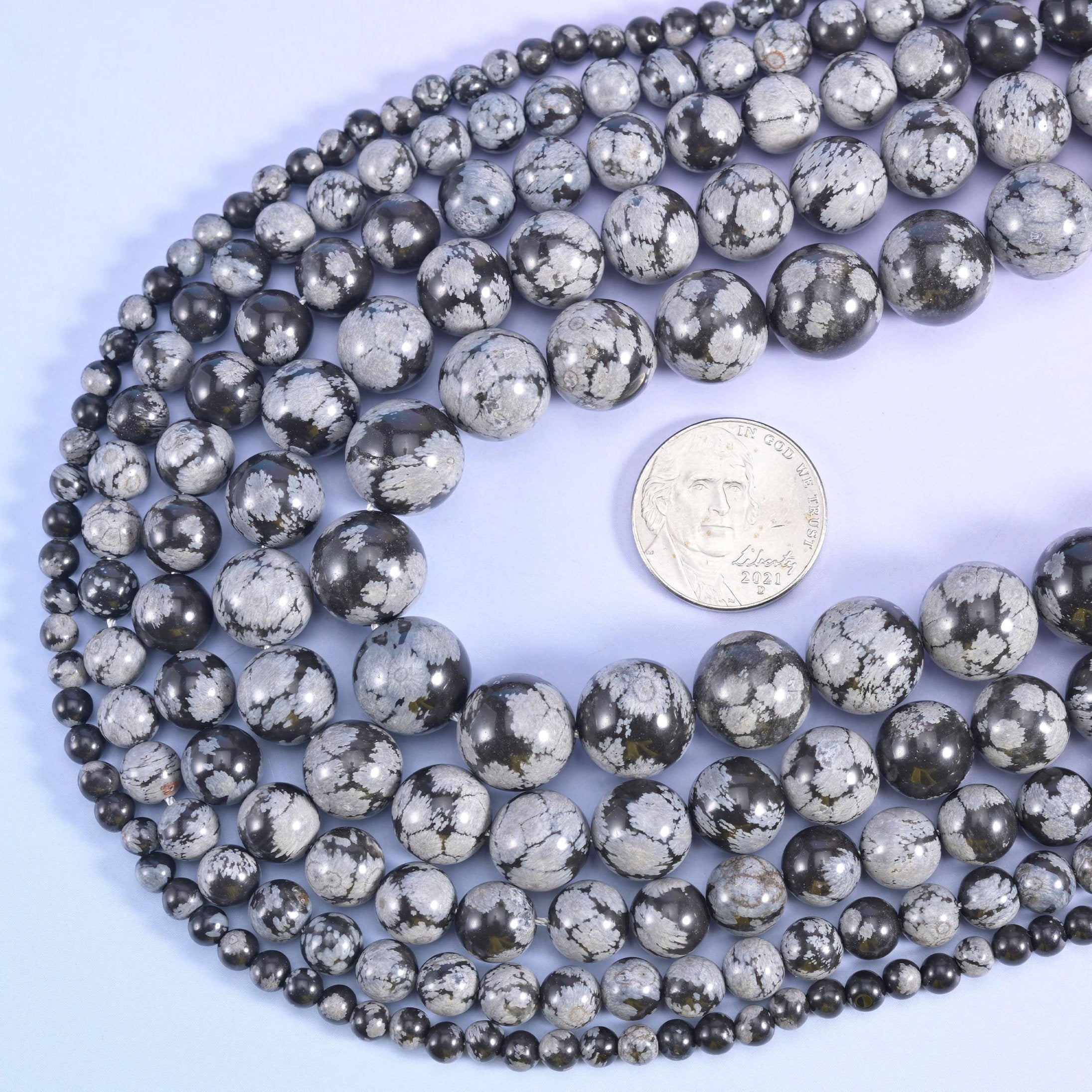 Snowflake jasper round beads, 15 inch strand