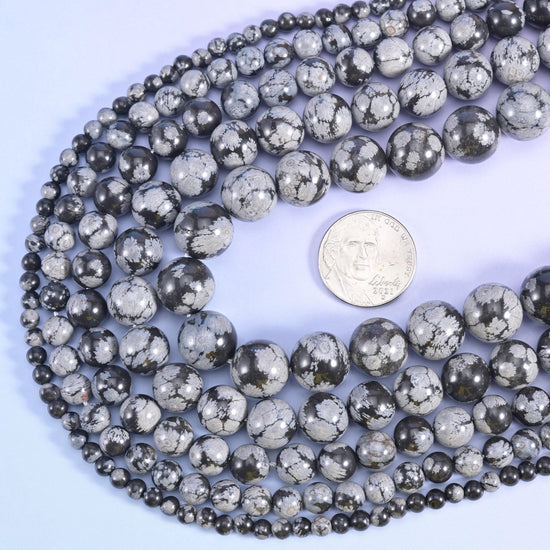 Snowflake jasper round beads, 15 inch strand
