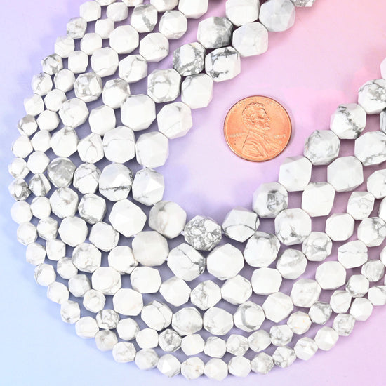 Diamond star cut White Howlite beads