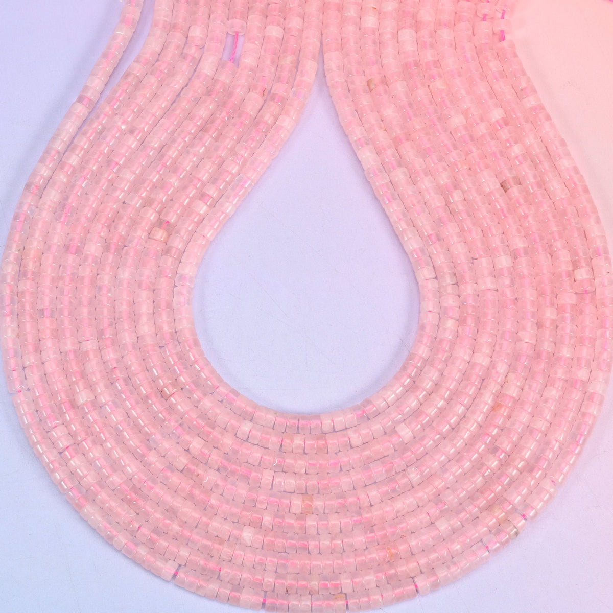 Rose Quartz Smooth Heishi Disc Beads, hole 1.0mm